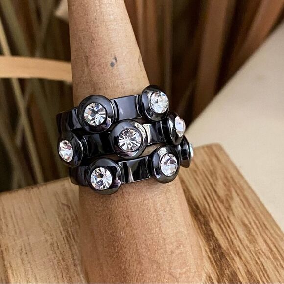 Black CZ Stacking Rings Tin Cobalt Size 7&8 - Picture 2 of 6